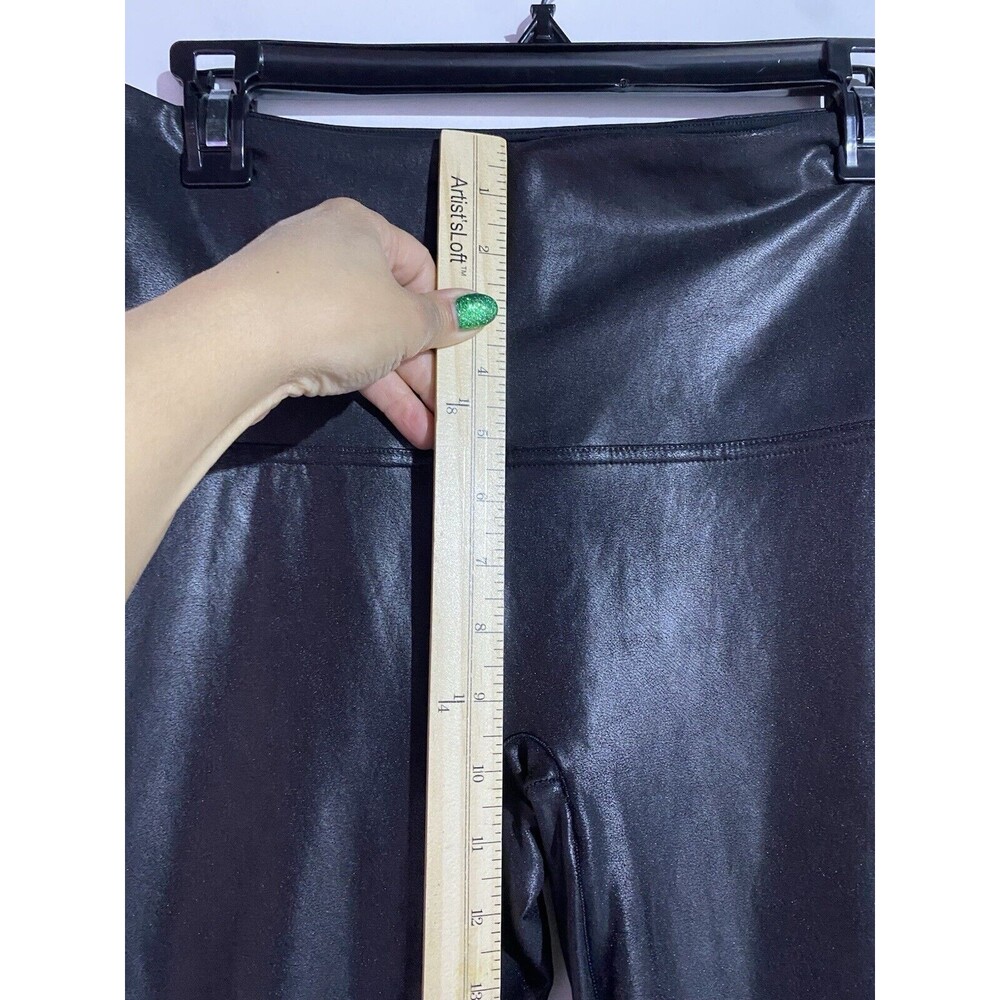 Spanx Leggings XL Black Faux Leather Slimming Tummy Control Compression Mobwife - Picture 9 of 10